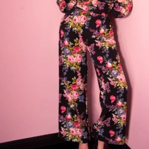 Vixen by Micheline Pitt Vacation Pants in Black Vintage Floral